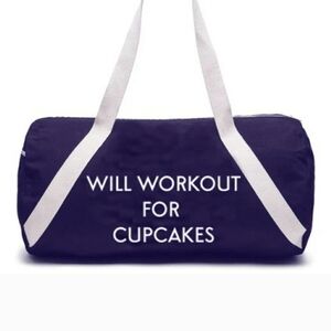 5/25$ - Stylish Navy Blue "Will Workout For Cupcakes" Shoulder Bag